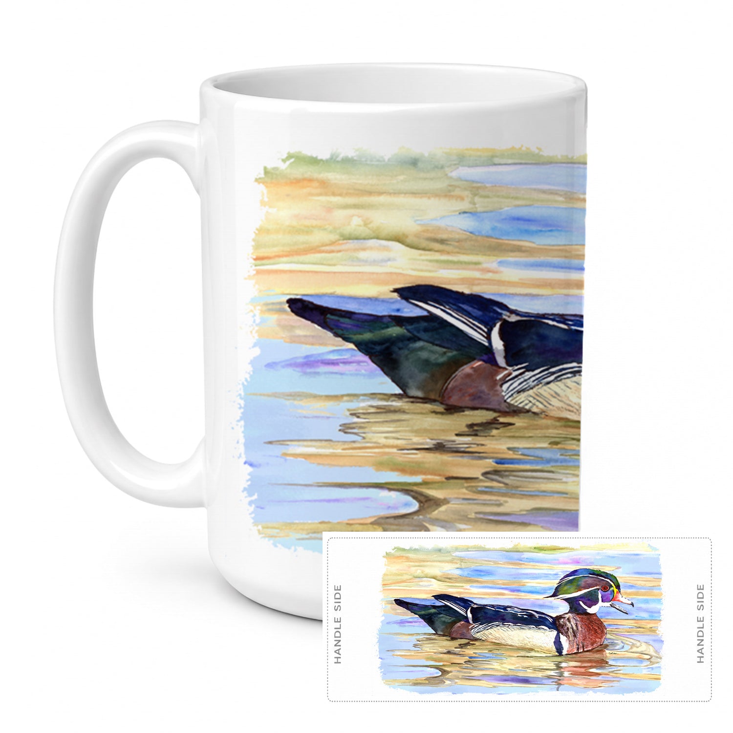 Wood Duck Ceramic Coffee Mug 15 oz Decorative Large C Handle Mug Cup for Tea, Cocoa Hot Chocolate
