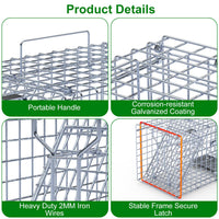 2Pcs 18x8x10In Humane Single Door Live Animal Trap For Spring Summer Collapsible Galvanized Iron Animal Cage Catch And R