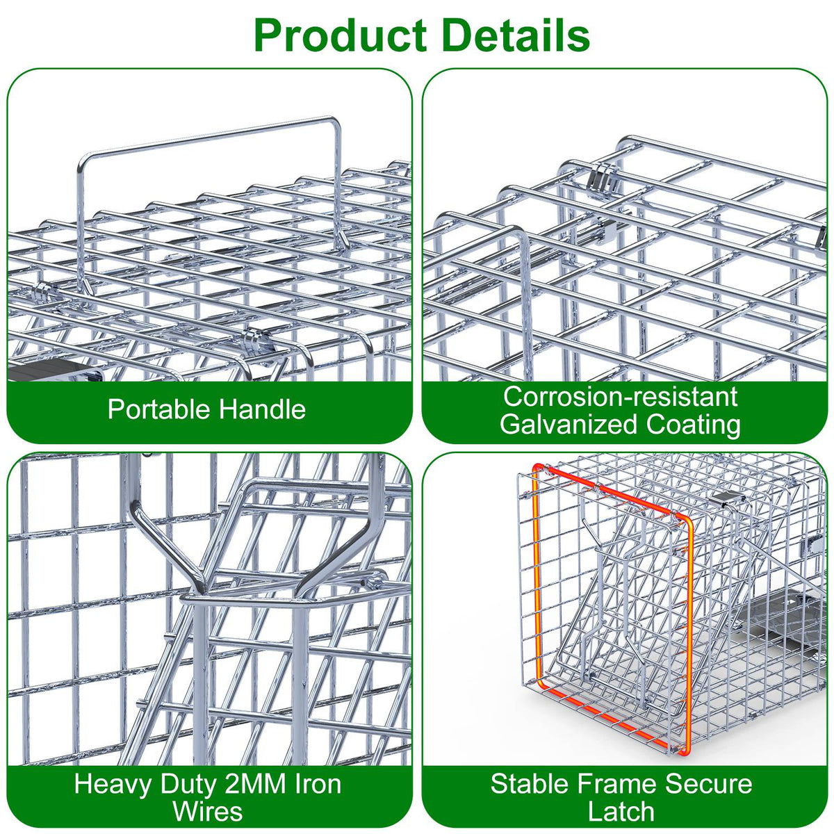 2Pcs 18x8x10In Humane Single Door Live Animal Trap For Spring Summer Collapsible Galvanized Iron Animal Cage Catch And R
