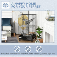 42" Ferret Cage, Small Animal Habitat Metal Pet Cage with Wheels Brakes, Hammocks, Hanging Tunnels, and 3 Doors, Black