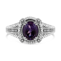 .925 Sterling Silver Prong Set Natural Oval Shape 9X7 MM Purple Amethyst Solitaire and Diamond Accent Ring (I-J Color, I1-I2 Clarity) - Ring Size 7