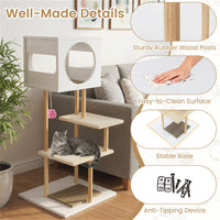 Multi-Level Cat Tree With 2 Scratching Pads, Dual-Door Cat Condo & Anti-Tipping Kit For Indoor Cats