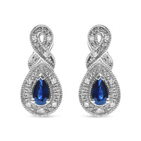 .925 Sterling Silver 4.5 x 3mm Pear Sapphire Gemstone and Diamond Accent Infinity Drop Stud Earrings (H-I Color, SI1-SI2 Clarity)