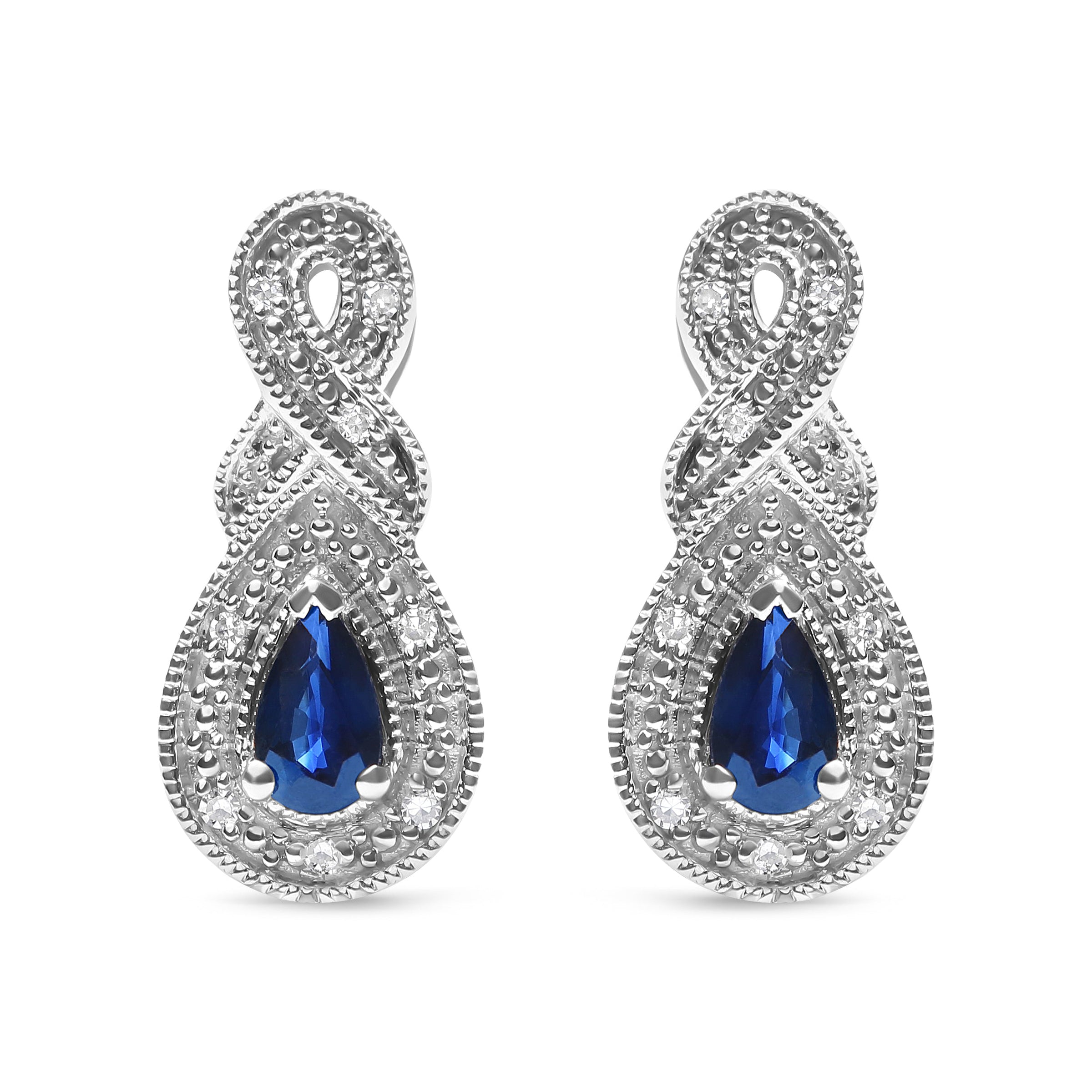 .925 Sterling Silver 4.5 x 3mm Pear Sapphire Gemstone and Diamond Accent Infinity Drop Stud Earrings (H-I Color, SI1-SI2 Clarity)