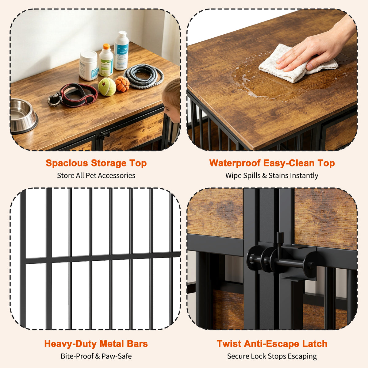 Wooden Dog Crate Furniture, Large Dog Kennel with Storage Top, Indoor Pet Cage