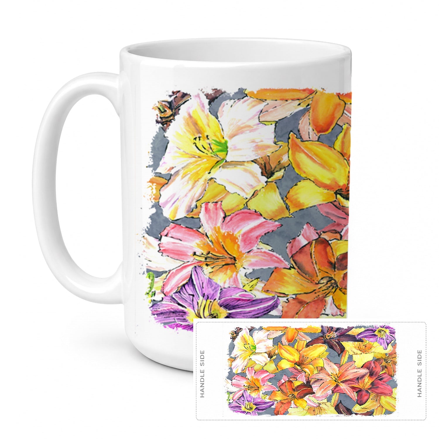 Day Lillies Ceramic Coffee Mug 15 oz Decorative Large C Handle Mug Cup for Tea, Cocoa Hot Chocolate