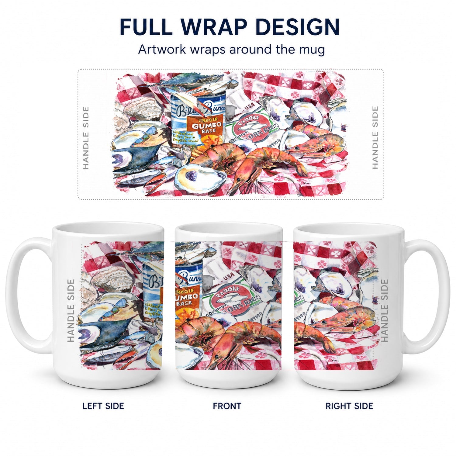 Blue Runner Gumbo Receipe Ceramic Coffee Mug 15 oz Decorative Large C Handle Mug Cup for Tea, Cocoa Hot Chocolate
