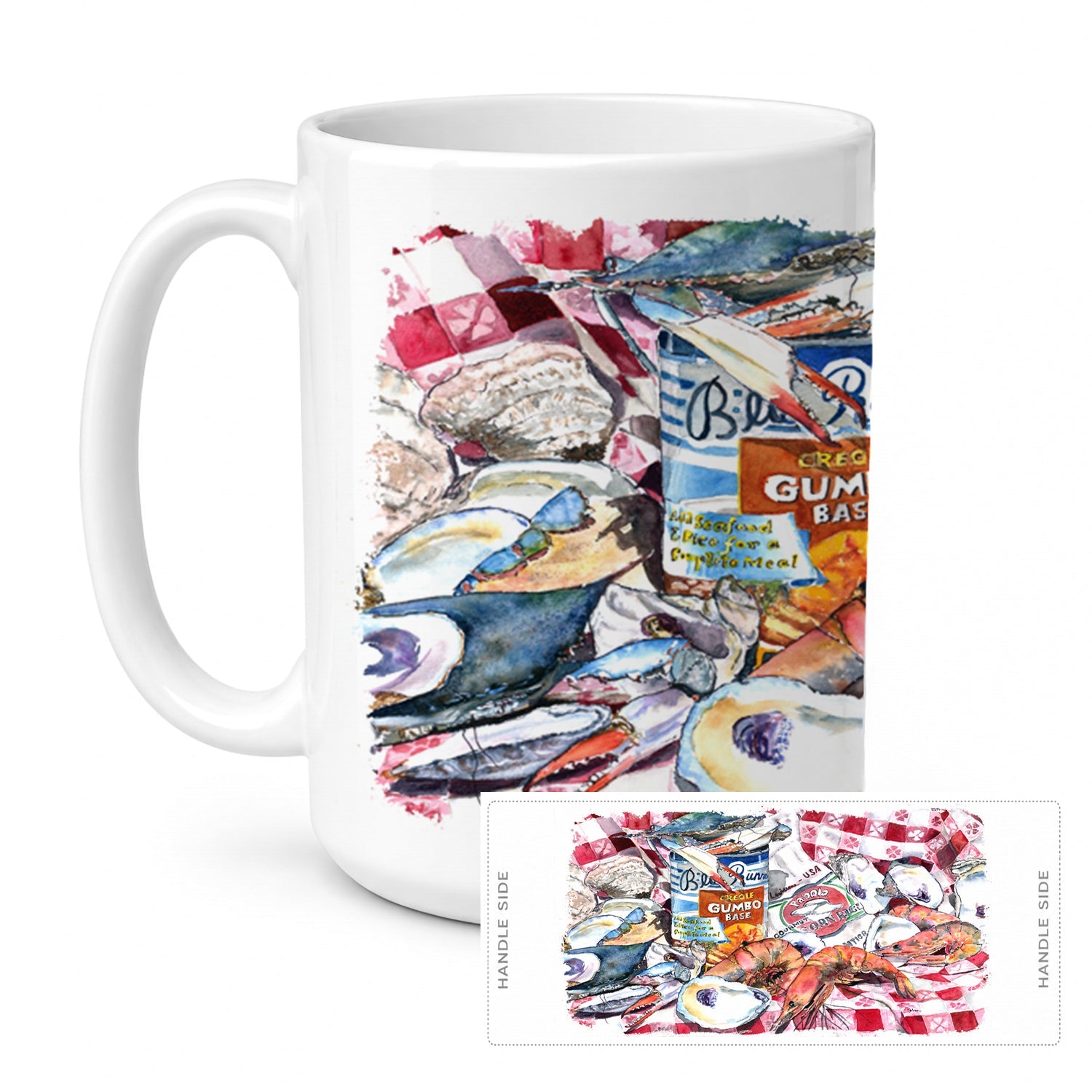 Blue Runner Gumbo Receipe Ceramic Coffee Mug 15 oz Decorative Large C Handle Mug Cup for Tea, Cocoa Hot Chocolate