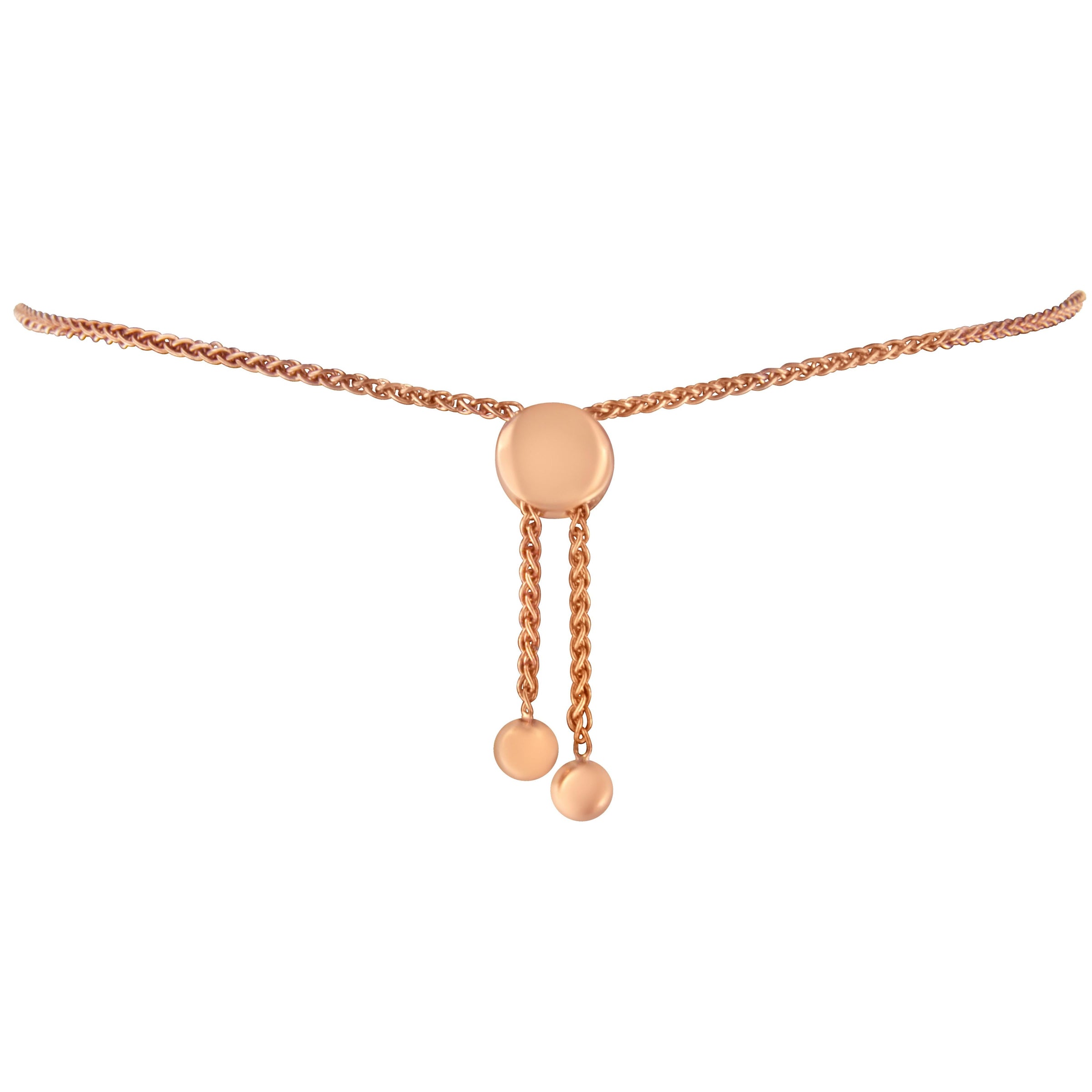14K Rose Gold Plated .925 Sterling Silver Diamond Accent Circle and Heart Link Adjustable 6â€-10â€ Bolo Bracelet (I-J Color, I3 Clarity)