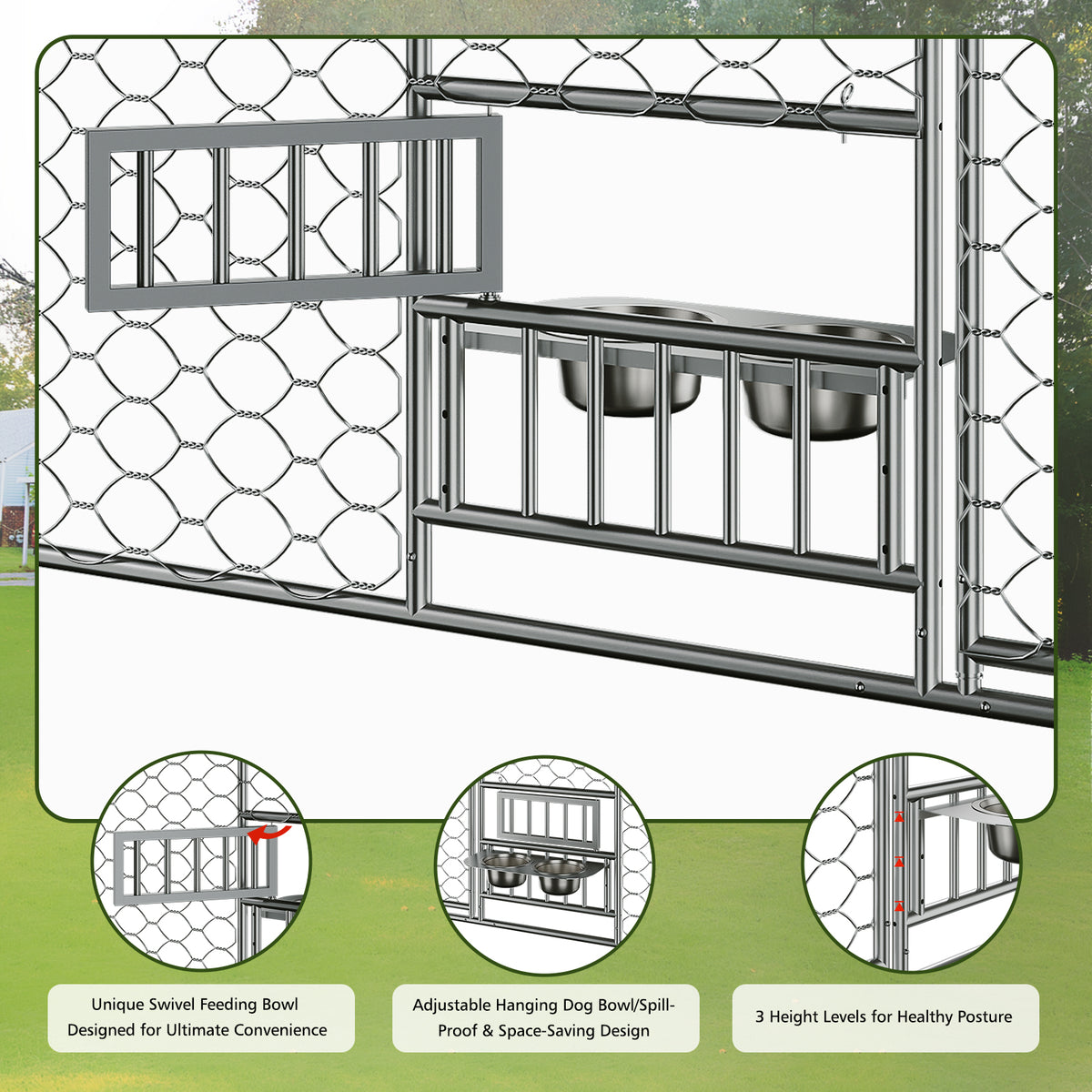 15x10 FT Large Outdoor Dog Kennel with Canopy, Heavy Duty Galvanized Steel Frame, Waterproof Cover, Built-in Elevated Fe