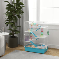 6 Tier Hamster Cage with Tubes and Tunnels, Hut, Wheel, Food Dish, Water Bottle, Ramps, for Dwarf & Gerbil, Light Blue