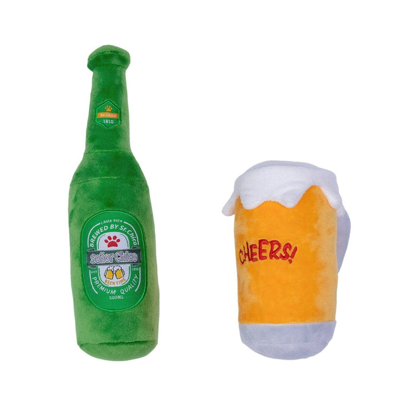 Beers-Cheers Plush Dog Toy Gift Set – with Squeaker & Crinkle Paper for Fun Play - BIG FRENCHIES