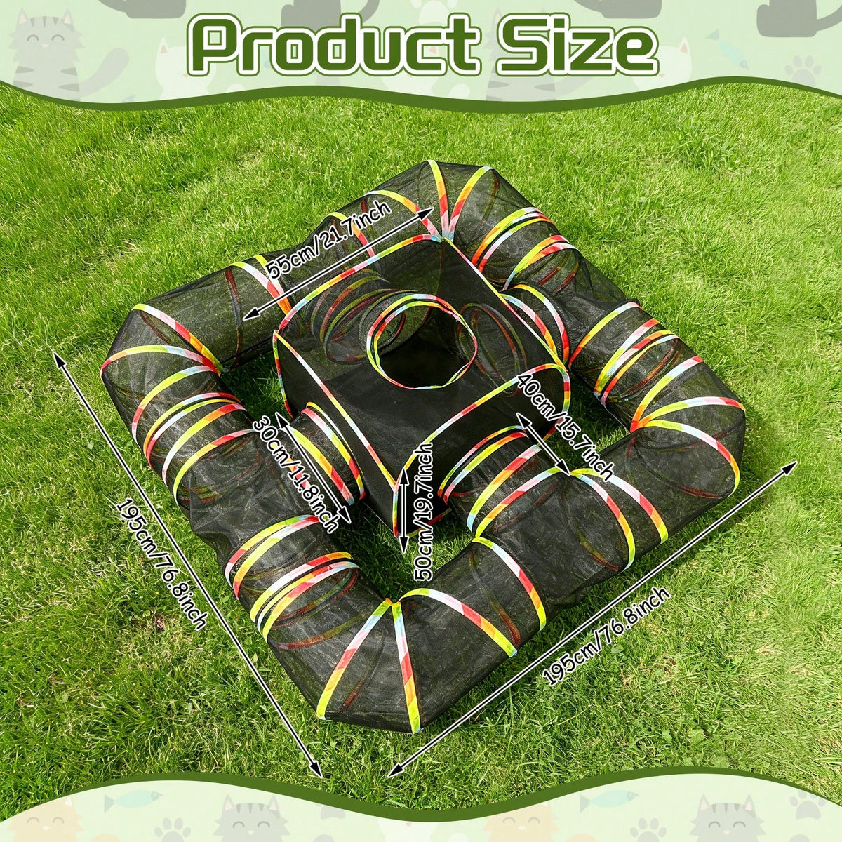 Outdoor Rainbow Cat Enclosure, 5 In 1 Portable Cat Tents For Outside Cage Free Outside Pet Enclosure Cat Tunnel Outdoor 
