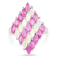 2.95 Carat Genuine Ethiopian Opal and Ruby .925 Sterling Silver Ring
