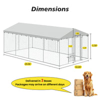 20x10 FT Large Outdoor Dog Kennel with Canopy, Heavy Duty Galvanized Steel Frame, Waterproof Cover, Built-in Elevated Fe