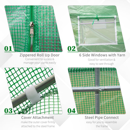 Outsunny 15X 6 X 7 Walk-in Tunnel Greenhouse Garden Plant Growing House With Door And Ventilation Window, Green