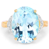 14K Yellow Gold Plated 11.32 Carat Genuine Blue Topaz and White Topaz .925 Sterling Silver Ring