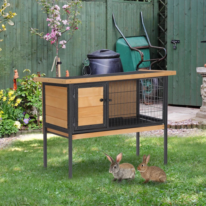 PawHut Rabbit Hutch Elevated Bunny Cage Small Animal Habitat With Metal Frame, No Leak Tray, Metal Wire Pan, Openable Wa