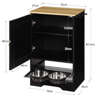 Feeding Station With 1 Storage Cabinets, Pet Feeding Station With 2 Elevated Dog Bowls, Side Hooks, Anti-tip Kit, Hidden