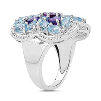 5.53 Carat Genuine Amethyst & Blue Topaz .925 Sterling Silver Ring