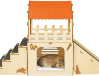 Rabbit Hideout House Wooden Bunny Castle for Small Pets Indoor Cage