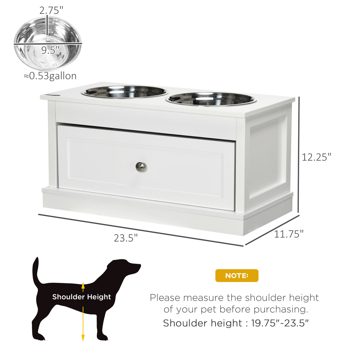 Large Elevated Dog Bowls with Storage Drawer Containing 11L Capacity, Raised Dog Bowl Stand Pet Food Bowl Dog Feeding St