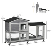 Wooden Mobile Rabbit Hutch With Wheels, Run Box, Slide-out Tray, Ramp