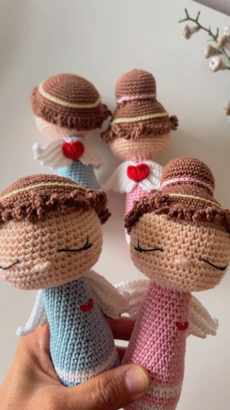 Handmade Crochet Angel Rattle – Organic Cotton Soft Baby Toy - BIG FRENCHIES