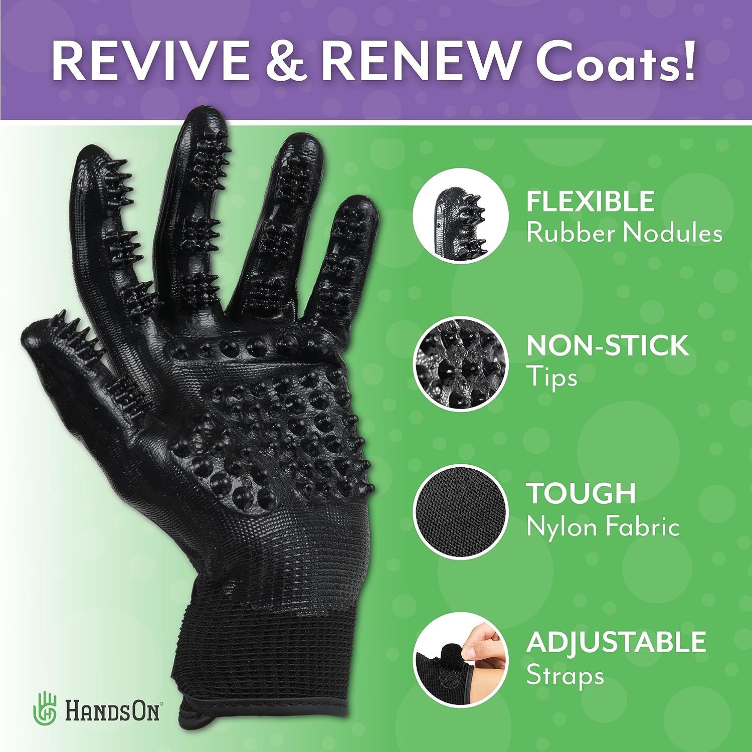 HandsOn Pet Grooming Gloves Gentle Brush for Cats Dogs Horses Black Small Size