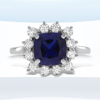 Created Sapphire Moissanite Ring Sterling Silver