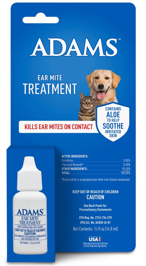 Adams Ear Mite Treatment for Dogs & Cats 0.5oz Kills Mites Fast Soothes Pet Ear 3PCK