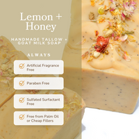 Lemon + Honey + Poppy Seed Handmade Tallow and Goat Milk Soap Bar - BIG FRENCHIES