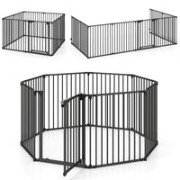 8-Panel Extra Wide Baby Gate Adjustable Pet Safety Fence with Auto-close Door