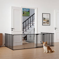 8-Panel Extra Wide Baby Gate Adjustable Pet Safety Fence with Auto-close Door