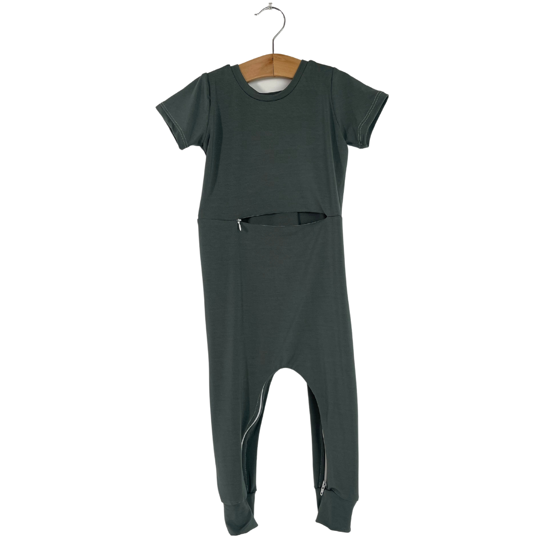 Deep Teal Bamboo Lyocell Romper with G-Tube Access