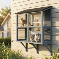Catio Outdoor Cat Enclosure Outdoor Window Box Cat House with Waterproof Roof 39.4"L Gray