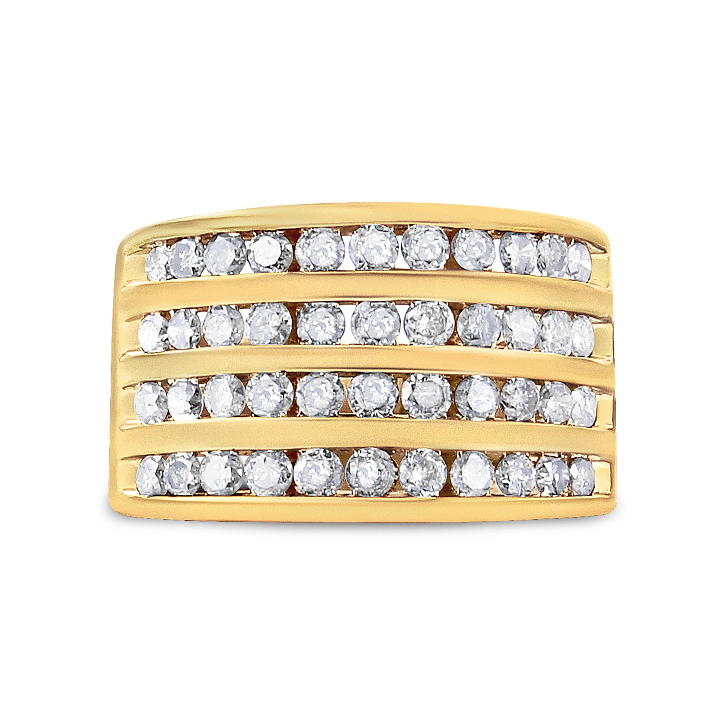 10K Yellow Gold Plated .925 Sterling Silver 1 1/2 Cttw Diamond 4 Row Channel Band Ring (Champagne Color, I2-I3 Clarity) Size 7