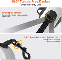 Retractable Dog Leash 16FT LED Light Heavy Duty Tangle Free