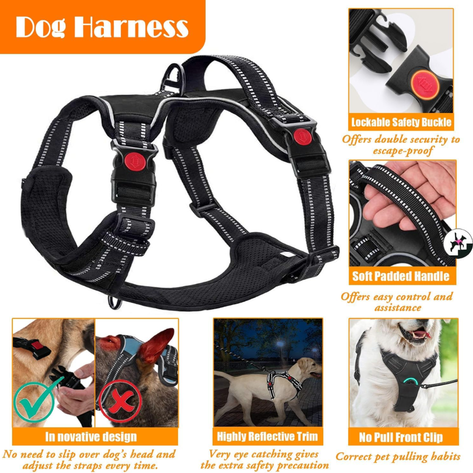 No Pull Dog Harness, Collar & Leash Set, Adjustable Pet Walking Set With Travel Accessories For Dogs