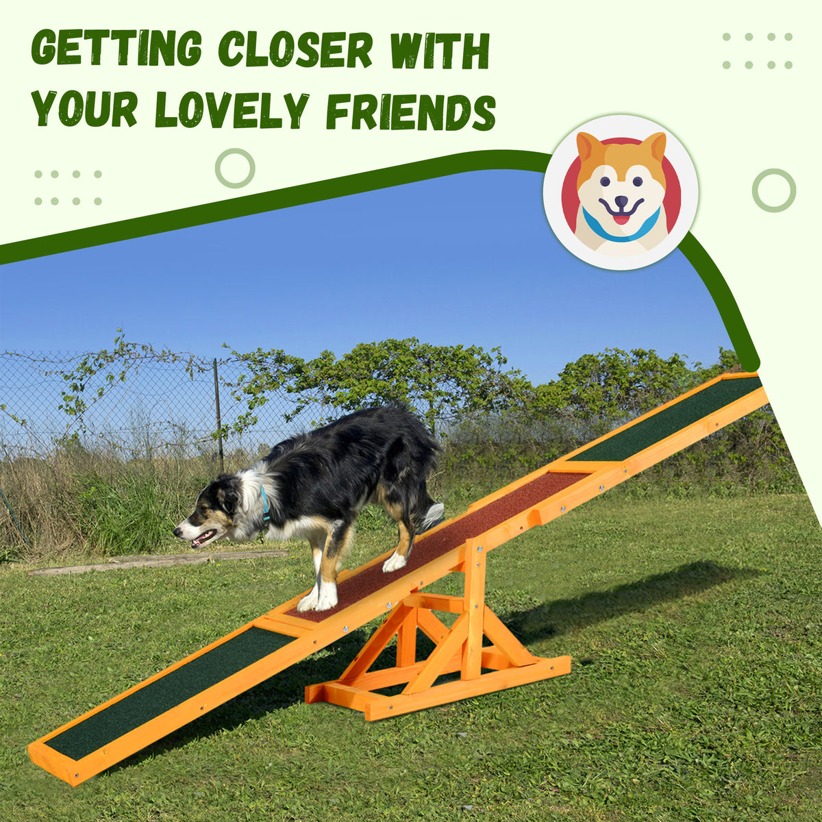 Wooden Dog Agility Seesaw for Balance Training and Exercise, Platform Equipment Run Game Toy, Weather Resistant Pet Supp