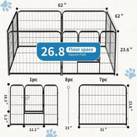 Indoor Outdoor Dog Playpen, Premium Pet Puppy Fence With Gate, Portable Cage