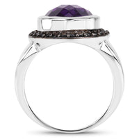 5.35 Carat Genuine Amethyst and Black Spinel .925 Sterling Silver Ring