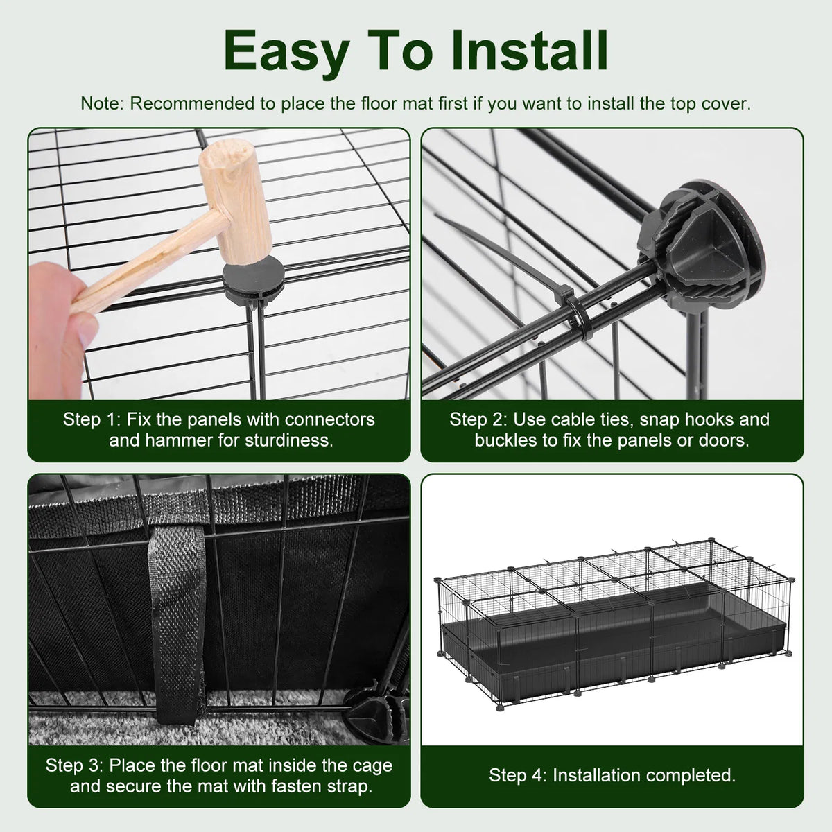 47x24x12" Guinea Pig Cage Small Animal Playpen DIY Metal Pet Enclosure with 20 Panels Waterproof Floor Mat for Hedgehogs