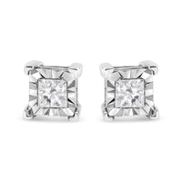 .925 Sterling Silver 1/2 Cttw Miracle Set Princess-cut Diamond Solitaire Stud Earrings (H-I Color, SI2-I1 Clarity)