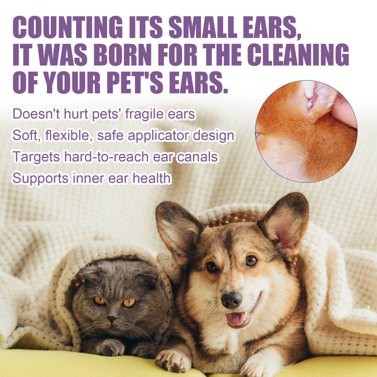 118ml Pet Ear Rinse Cleaner With Glycerin & Disodium EDTA, Anti-Itch Antimicrobial Ear Wash For Dogs Cats, Alcohol-Free 