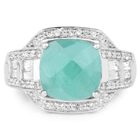 4.09 Carat Genuine Emerald and White Topaz .925 Sterling Silver Ring