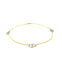 14k Two Tone Gold Entwined Heart Stationed Anklet
