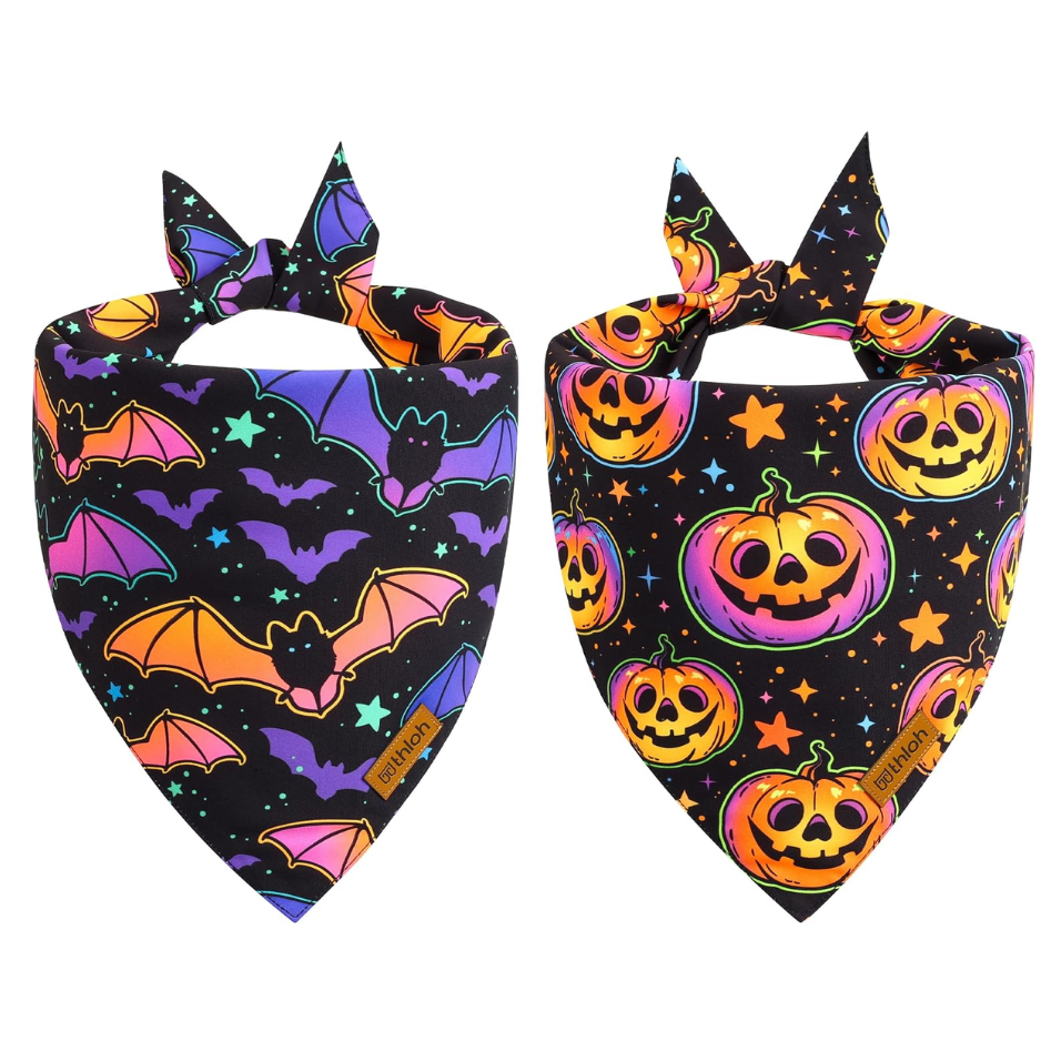 Halloween Dog Bandanas 2 Pack Reversible Pumpkin And Bat Pet Scarf For Boys And Girls Holiday Dog Bandana For Medium And