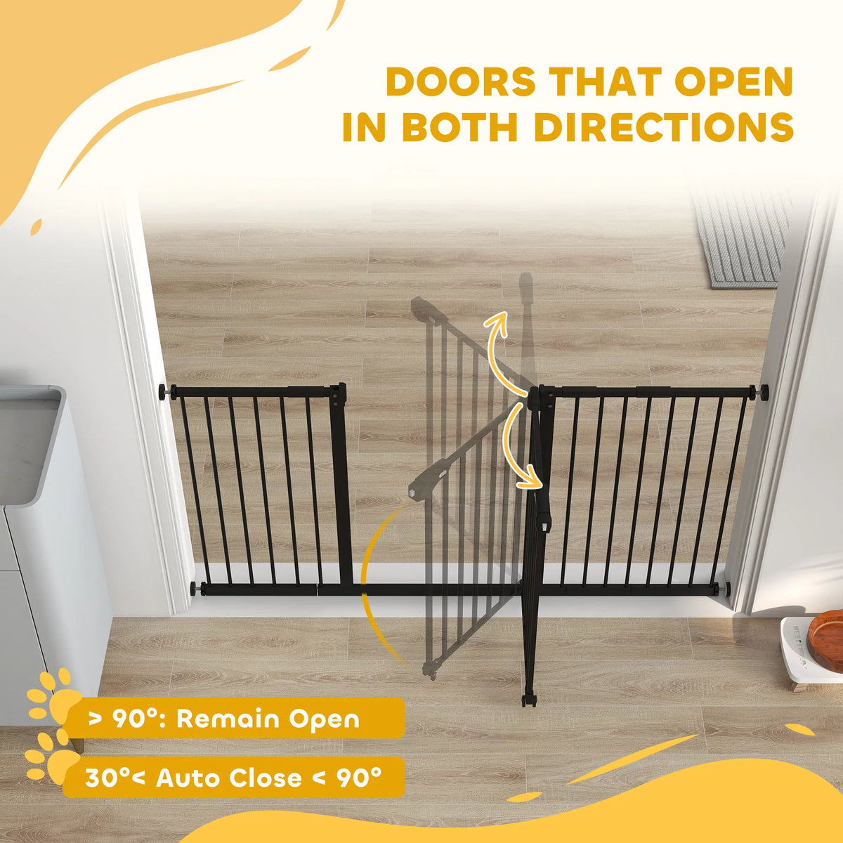 Pet Gate with Door Dog Gate and Barrier Indoor for Stairs Includes 7", 8", 12" Extensions Kit, 30 Inch Tall Pressure-Mou