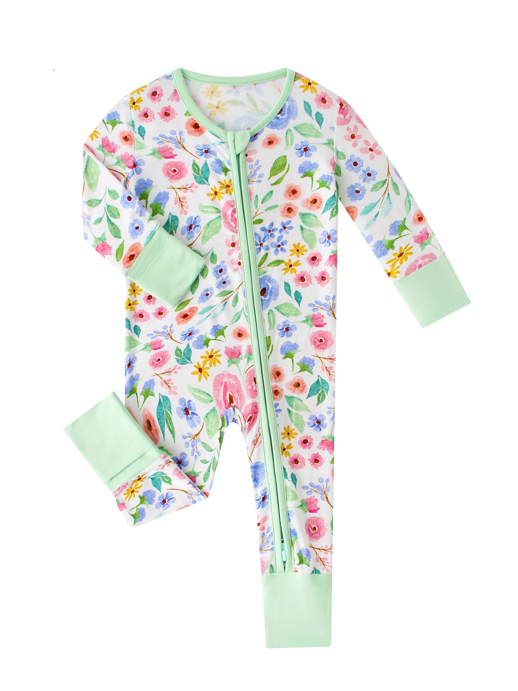PoshTOT Ink Flower Bamboo Baby Convertible Zippy Romper